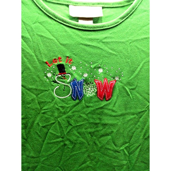 M &C Sportswear Let It Snow Long Sleeve Tee Shirt Size Large Snowman Neon Green - Picture 2 of 6